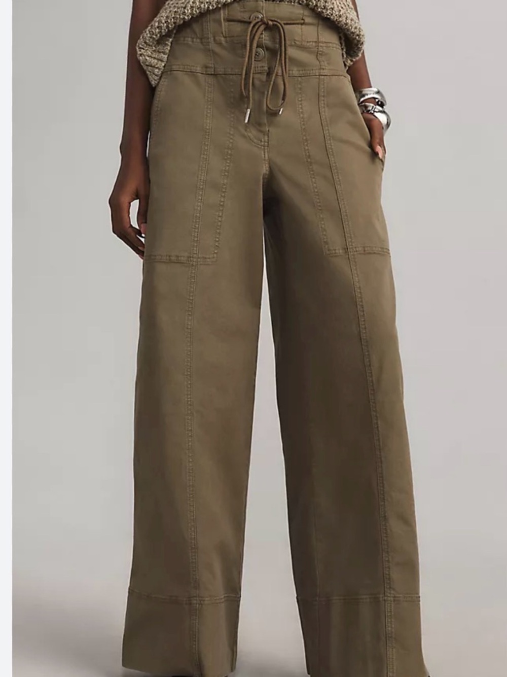 NWOT Wide-Leg Utility Drawstring Pants in Olive